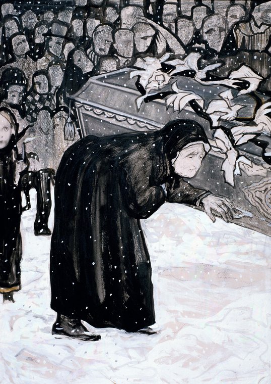 Старуха у гроба. Иллюстрация к стихотворению А.А. Блока «Целый год не дрожало окно». Андрею Белому