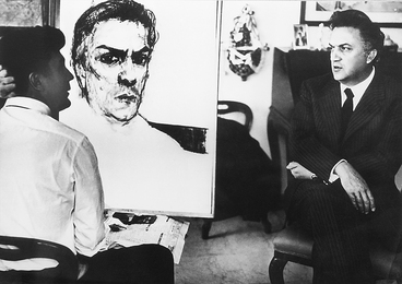 И.С. Глазунов работает над портретом Федерико Феллини. Италия, Рим