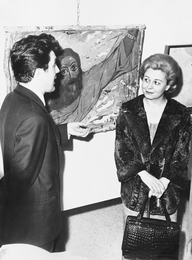 Илья Глазунов и Джульетта Мазина на выставке художника в галерее «Ла Нуова Пеза». Италия, Рим